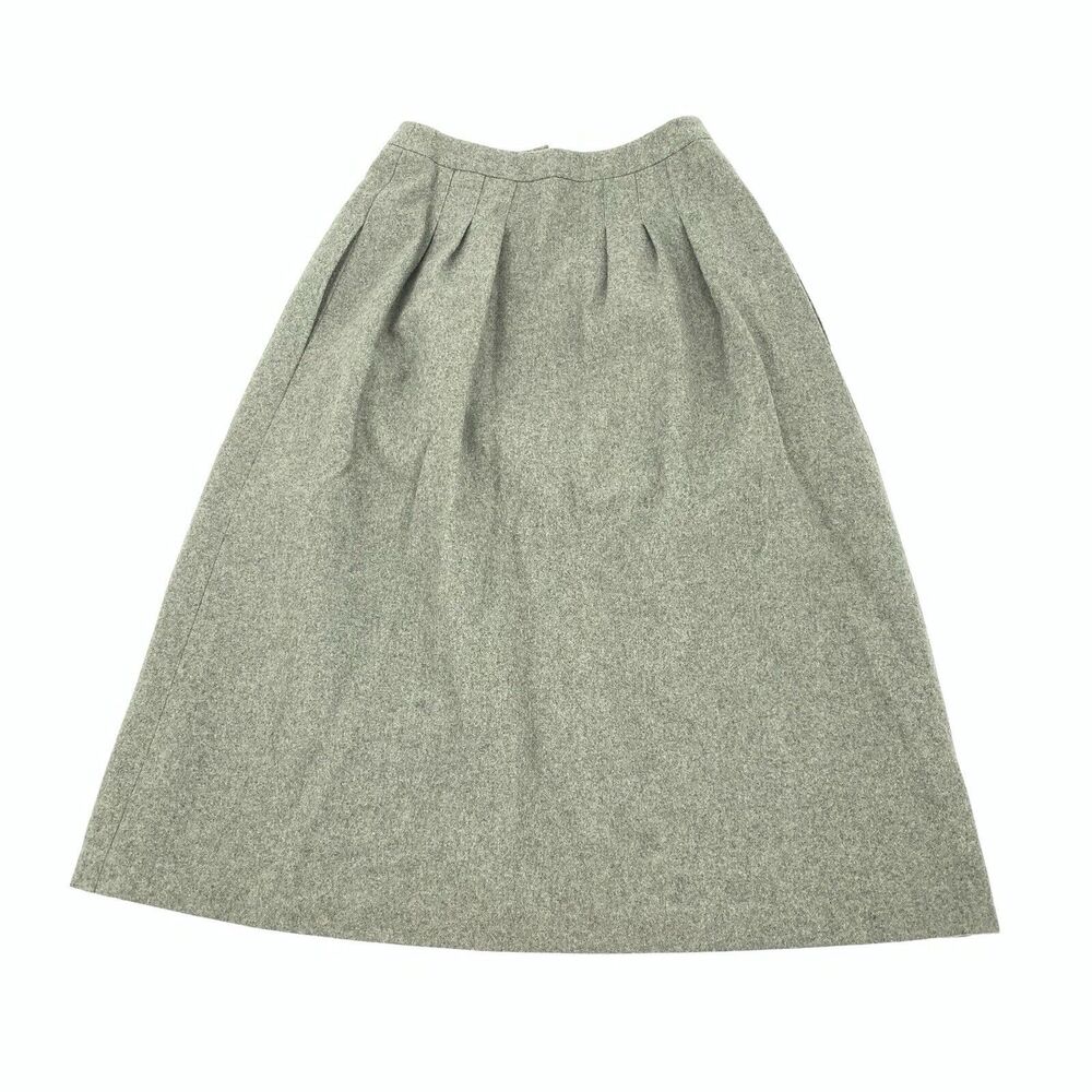 Vintage 1970s Cacharel Pleated Wool A-Line Button Front Skirt 36 US 4 Green Gray - Picture 2 of 7